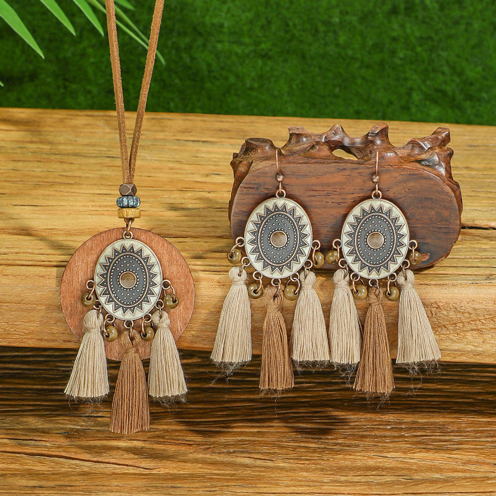 Wholesale Alloy Bohemian Handmade Braided Tassel Earrings Retro Ethnic Style Fashion Accessory