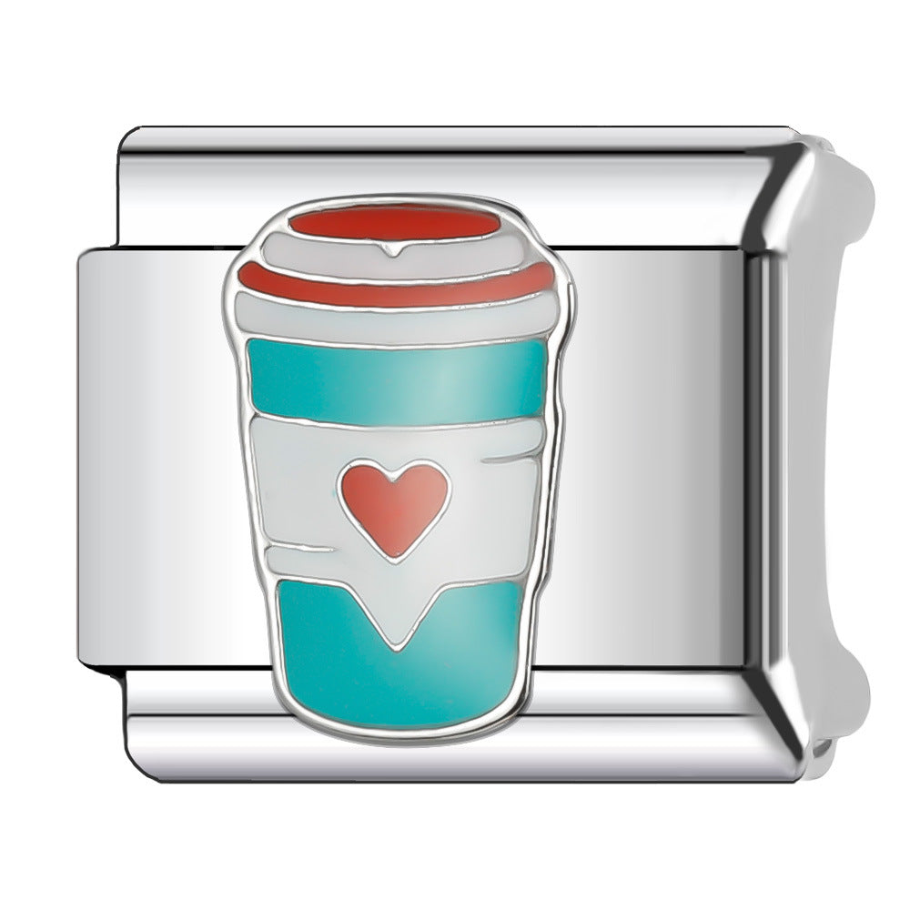 Wholesale Italian Charm Bracelet 9mm DIY Splicing Cartoon Cute Coffee Cup Stainless Steel Composable Bracelet