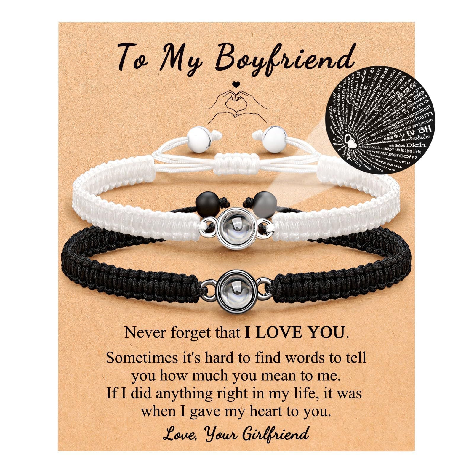 Wholesale 5pcs Couple Bracelet LOVE Projection Stone Black and White Set Heart Bracelets ACC-BT-Shic003