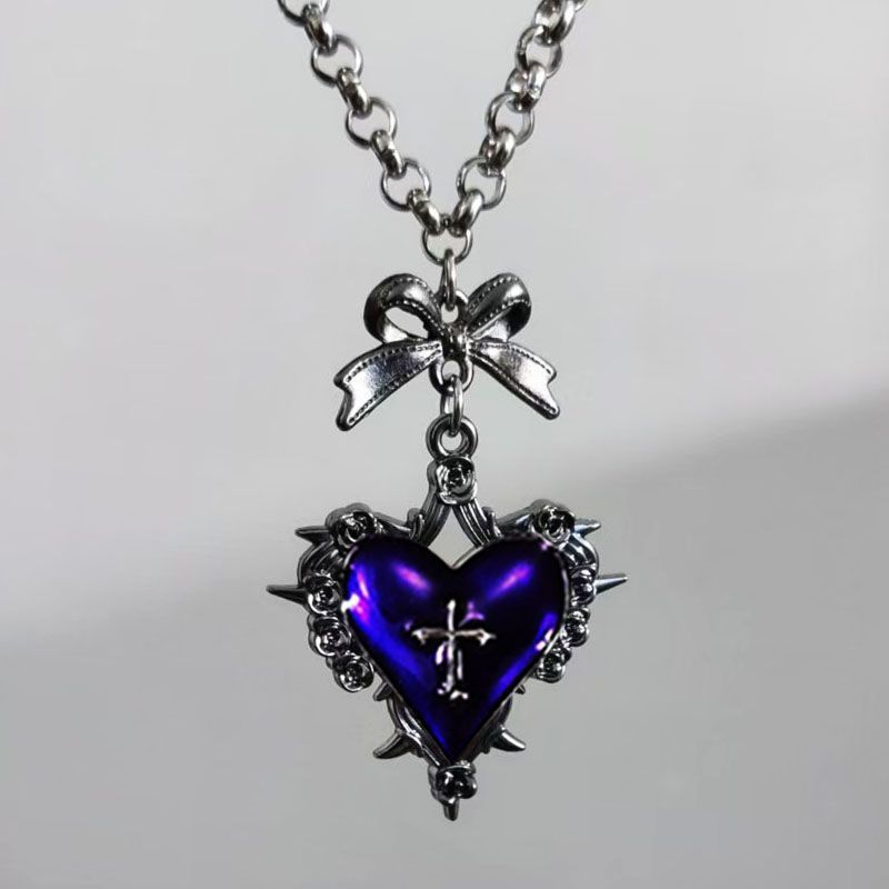 Wholesale Gothic Punk Red Black Heart Butterfly Cross Pendant Necklace Stylish Everyday Jewelry Accessory Boutique Resale