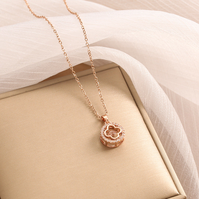 Wholesale Black and White Double-sided Four-leaf Clover Stainless Steel Necklace Light Luxury Necklaces ACC-NE-Nayin003