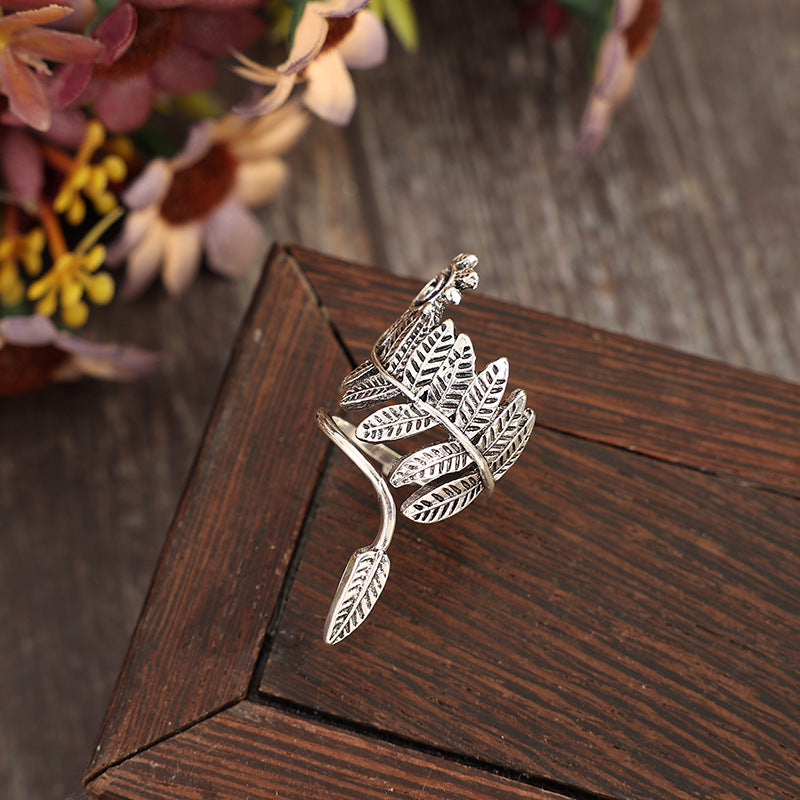 Wholesale Bohemian retro style leaf shape open alloy ring