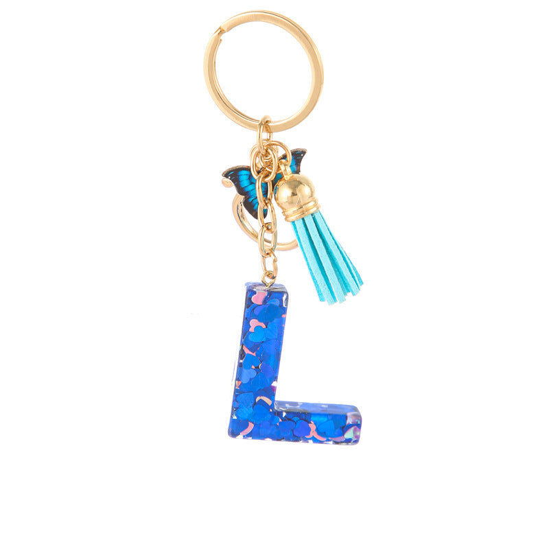 Wholesale Resin blue heart butterfly letter keychain