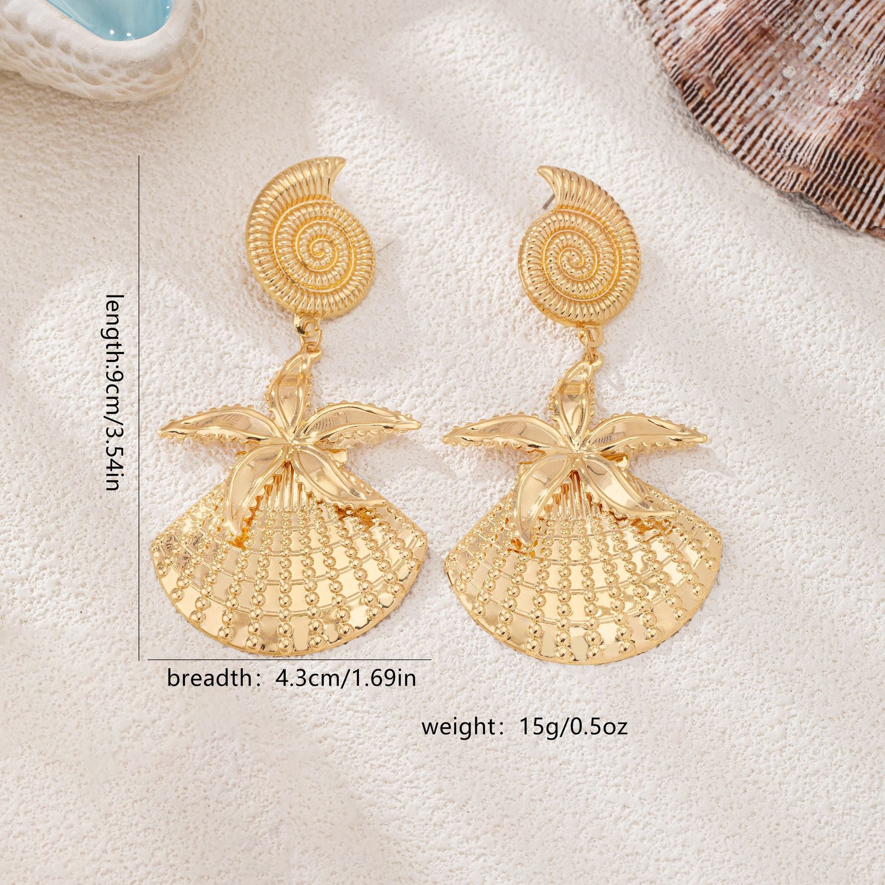 Wholesale Fashion Starfish Shell Snail Earrings For Women Gold Tone Alloy Party Vacation Jewelry