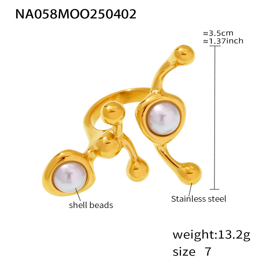 Wholesale Stainless Steel  Exaggerated Irregular Shaped Inlaid Beads Natural Stone Ring