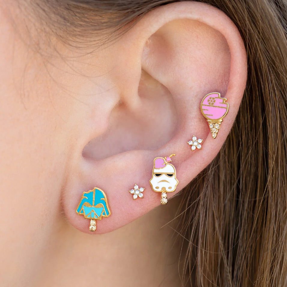 Wholesale Cute Oil Dripping Summer Cartoon Ice Cream Copper Plated 18K Gold Earrings ACC-ES-Xiny009