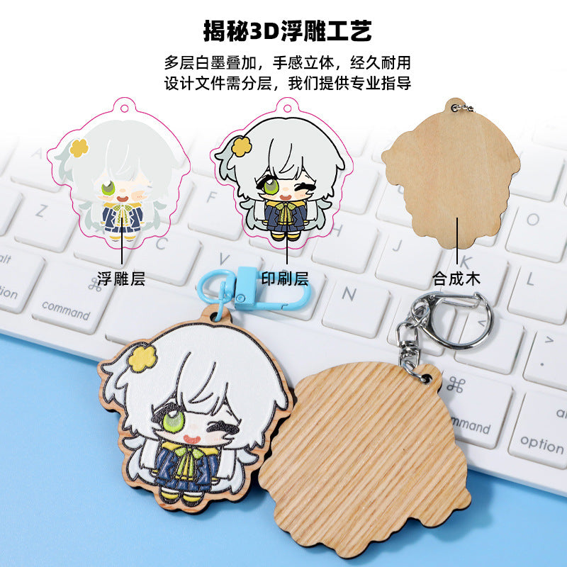 Wholesale Wooden Imitation Rubber Keychain Custom Wooden Relief Pendant Custom Two-Dimensional Millet Bag Pendant