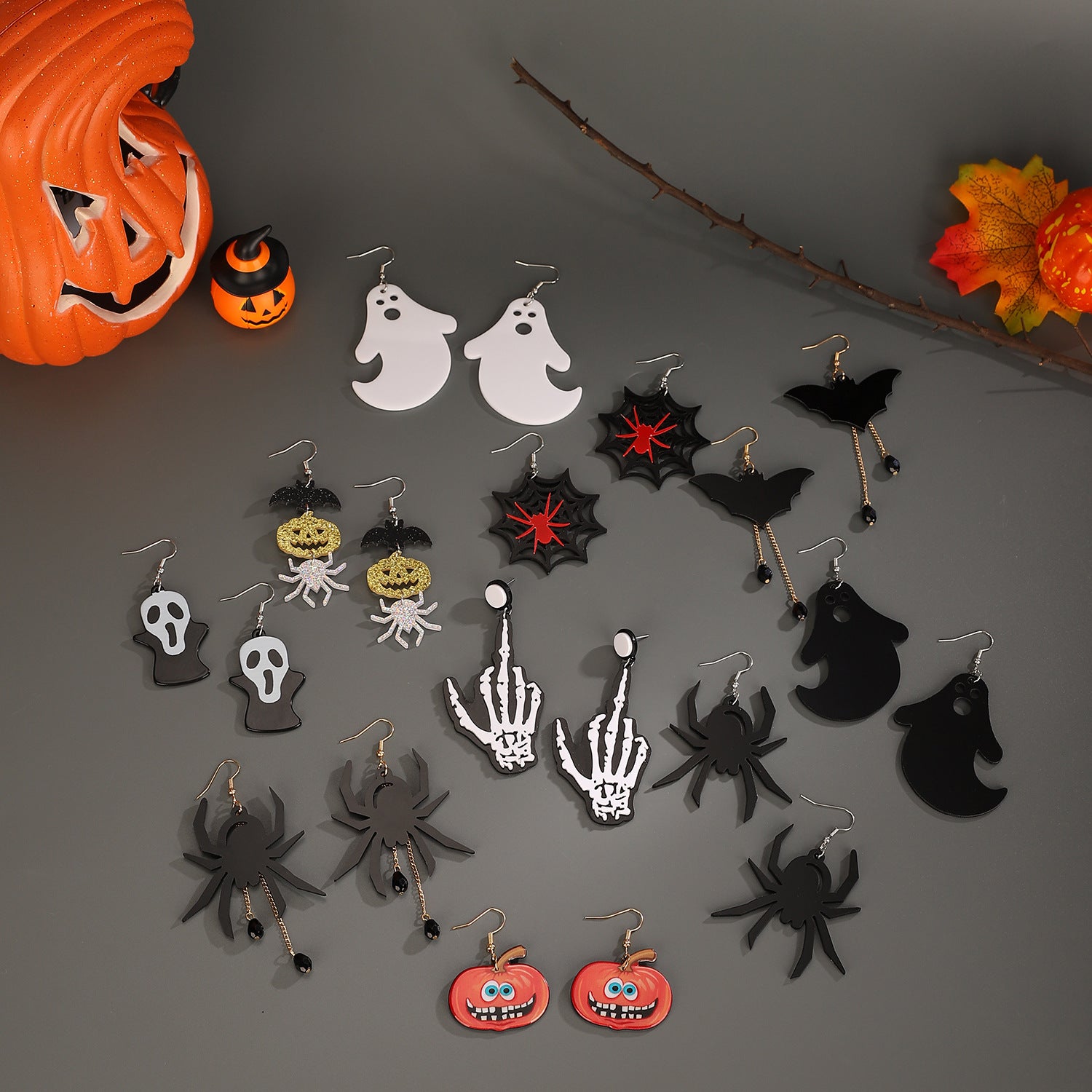 Wholesale Acrylic Pumpkin Skull  Earrings for Party - Fun Fashion Accessory
