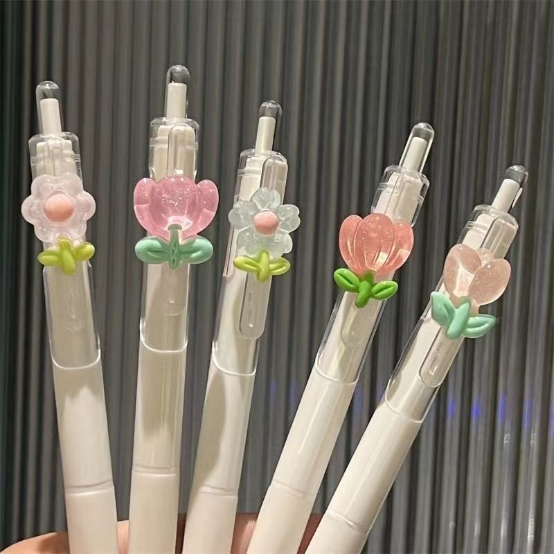 Wholesale Cute Flower Press Pen  Girl's Heart Transparent Color Pen