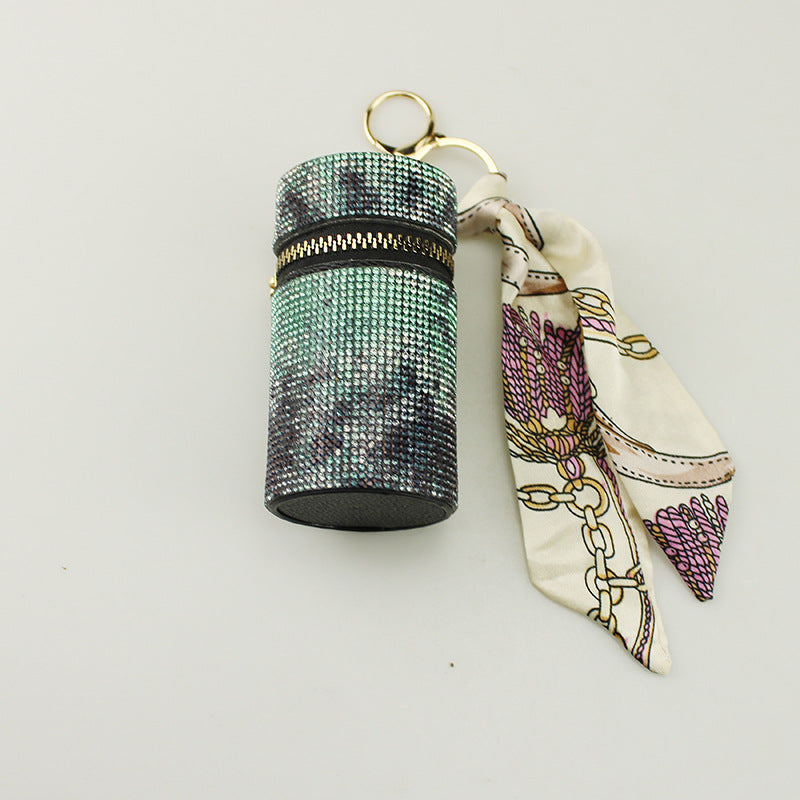 Wholesale PU leather diamond lipstick bag pendant keychain