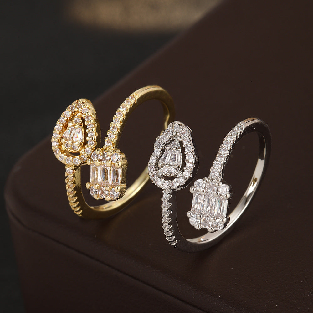 Wholesale Adjustable Drop Zircon Ring Gold Electroplated Stylish Fashion Jewelry For Everyday Wear And Boutique Resale