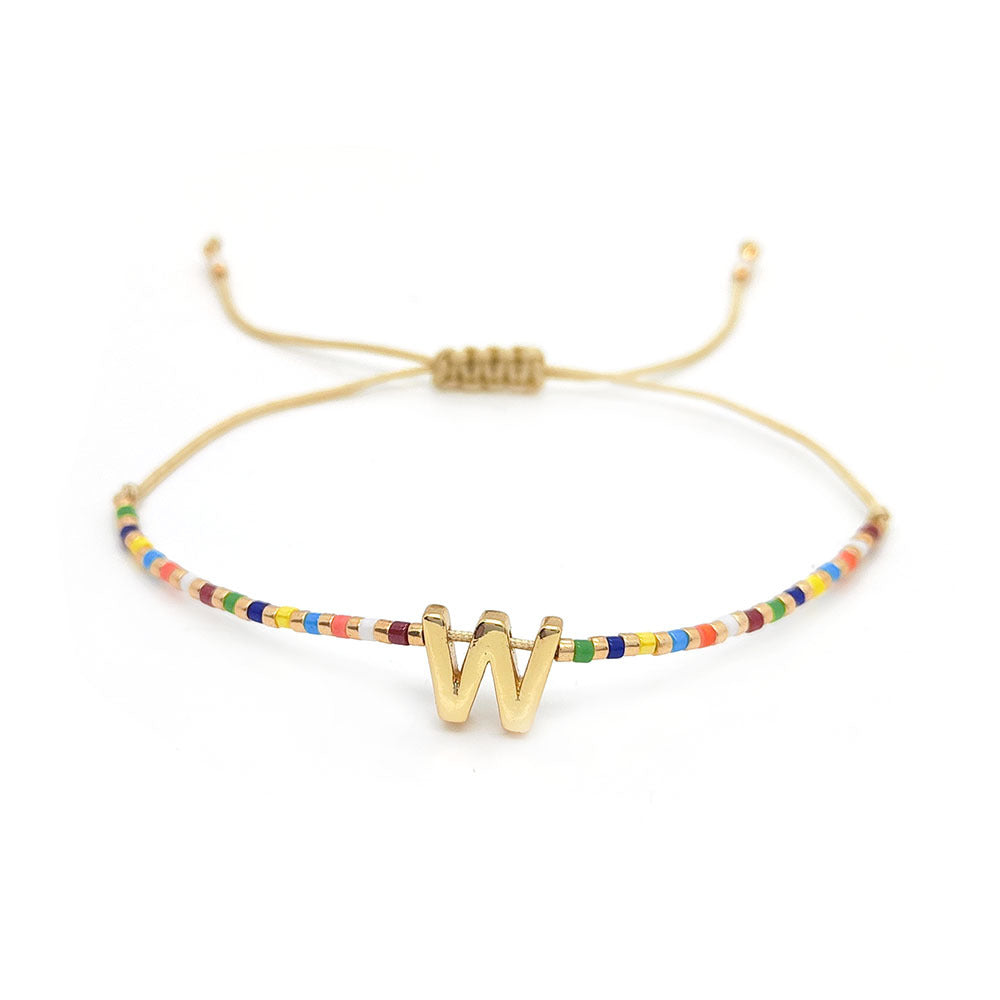 Wholesale Diy Beaded Woven Colorful Miyuki Rice Beads Beaded Alphabet Bracelet ACC-BT-Qiqi019