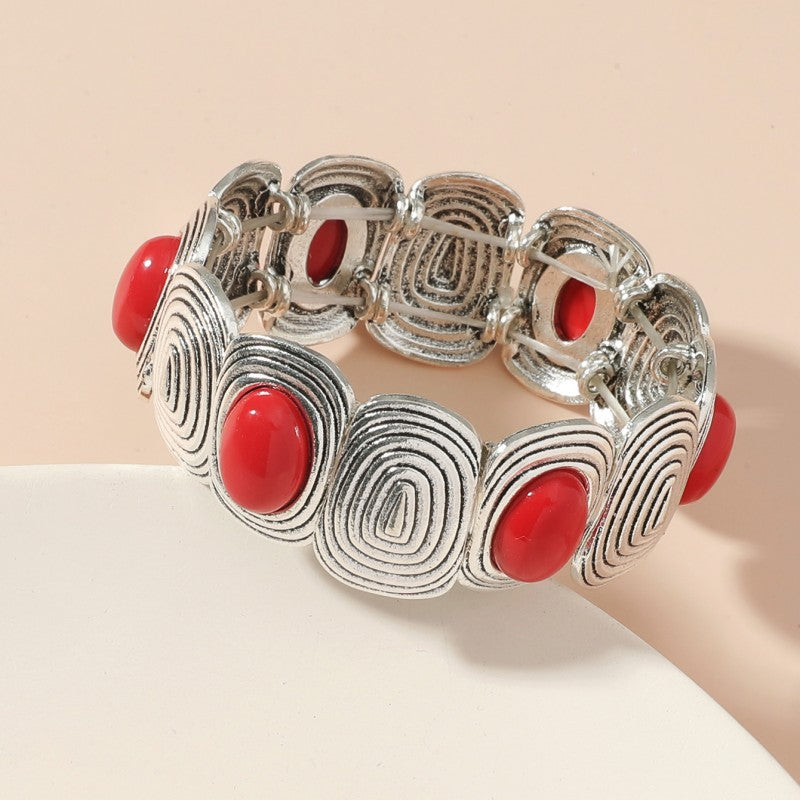 Wholesale Ethnic Style Retro Alloy Turquoise Elastic Bracelet Bohemian Bracelet ACC-BT-JunJie004