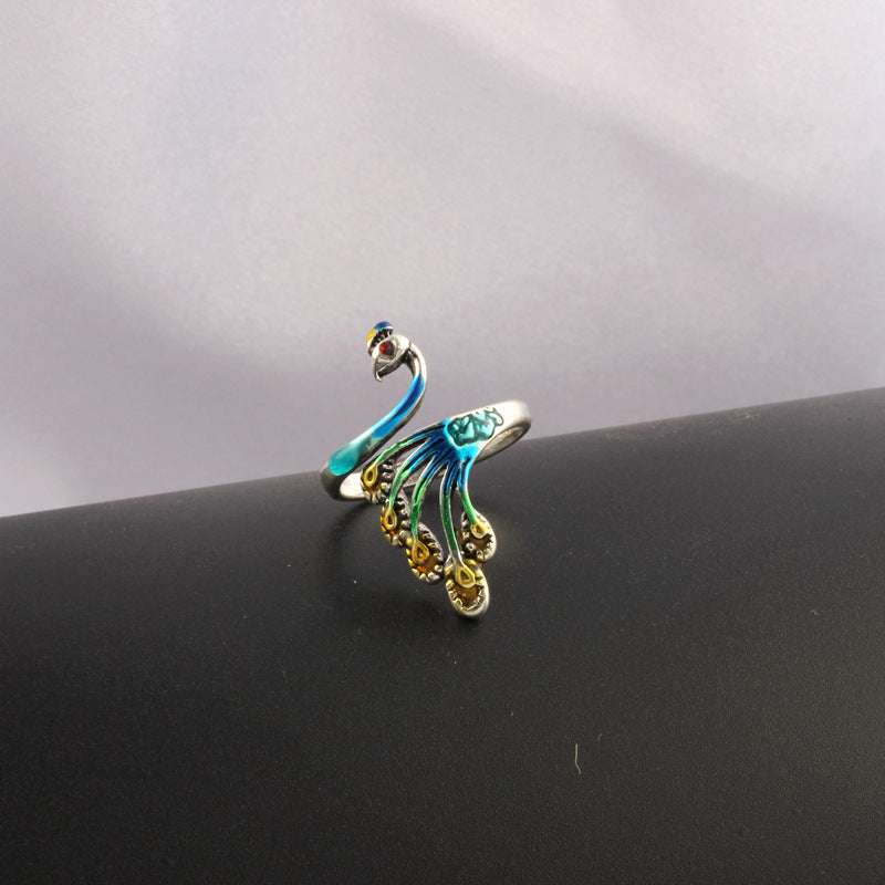 Wholesale 3D Silver Peacock Ring ACC-RS-YuMei013