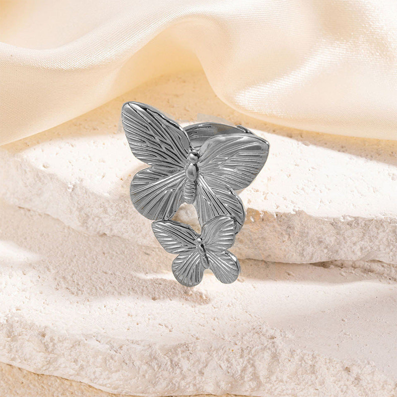 Wholesale Chic Geometric Hollow Leaf Open Ring,  Titanium Steel Electroplated,  Fashion Jewelry Accessory