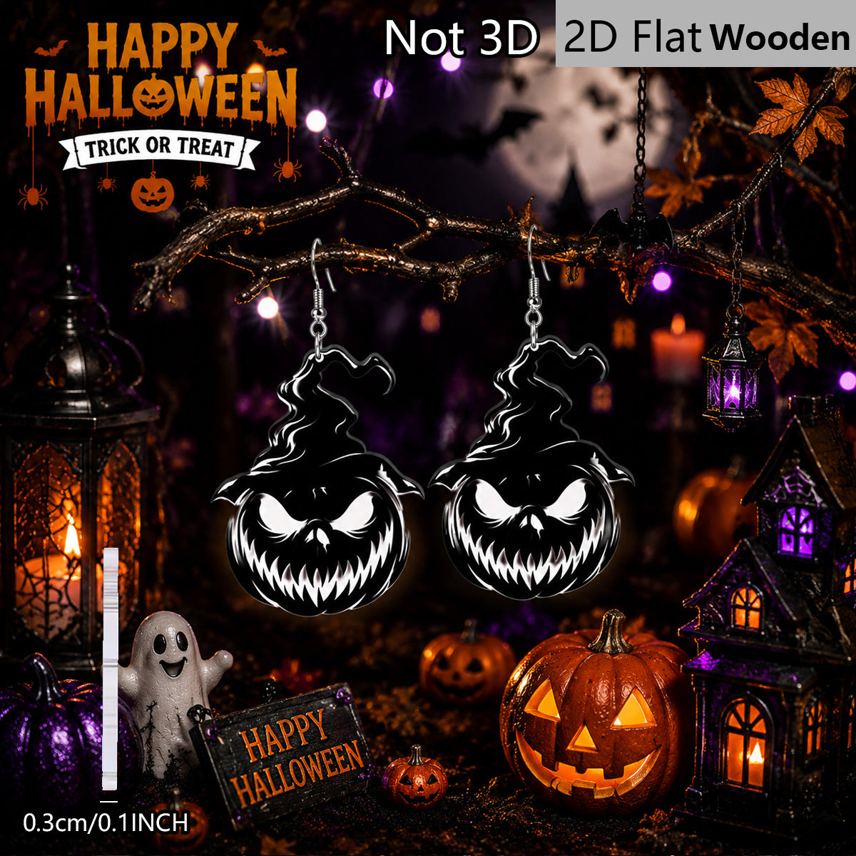 Wholesale  Themed Wooden Earrings With Pumpkin Witch Hat And Ghost Designs Fashion Jewelry Accessory