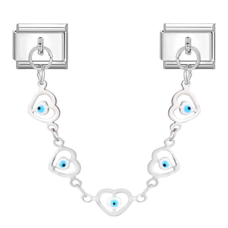 Wholesale Hearts and Love Italian Charms DIY square double-pendant Creative Stainless Steel Composable Bracelet