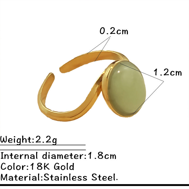 Wholesale  Titanium Steel Rings Inlaid with Natural Stone Jewelry Light Luxury  Versatile and High-End Stainless Steel Open Rings for Women