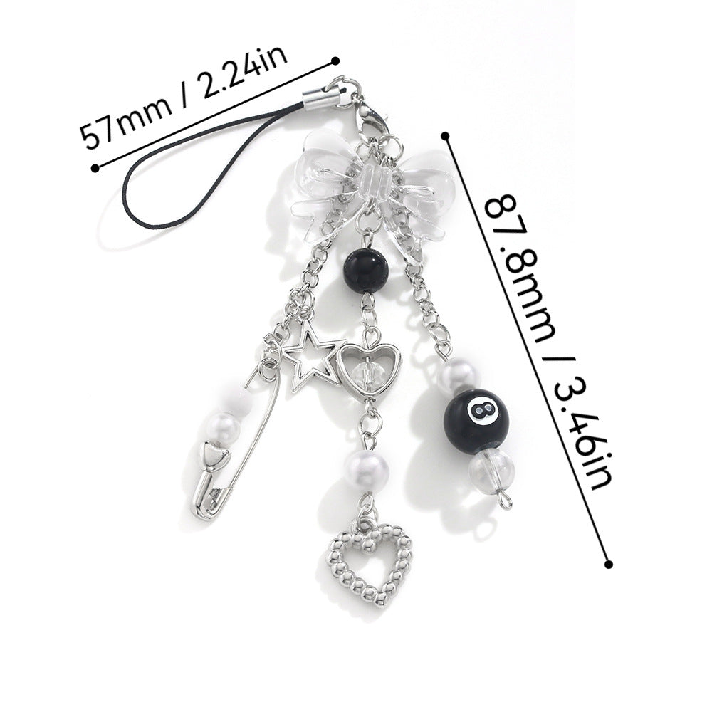 Wholesale Billiard Black 8 Keychain Pendant Acrylic Heart Bead Bow Charm Fashion Decorative Accessory Gift