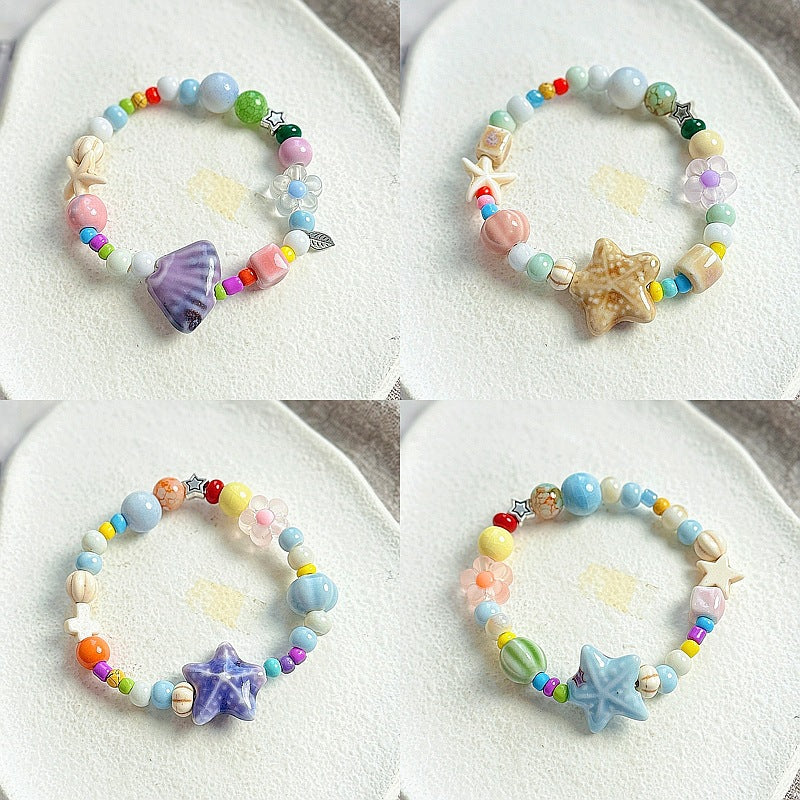 Wholesale Ceramic Beaded Bracelet Hand Knitted Flower Design Fashion Jewelry Accessory for Women Travel Gift