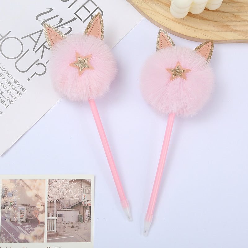 Wholesale Pink cat ear ball pen student cute plush ballpoint pen