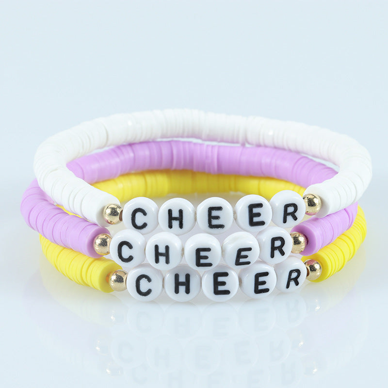 Wholesale polymer clay letter bracelet friendship CHEER bracelet youth group cheerleading bracelet ACC-BT-YiYe011
