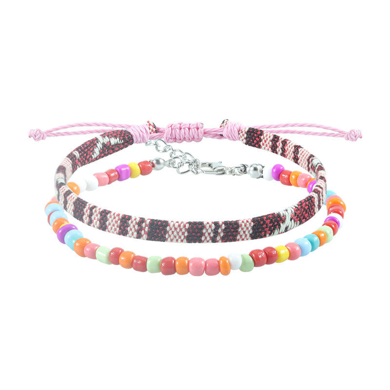 Wholesale  Bohemian style rice bead woven anklet colorful fabric foot decoration