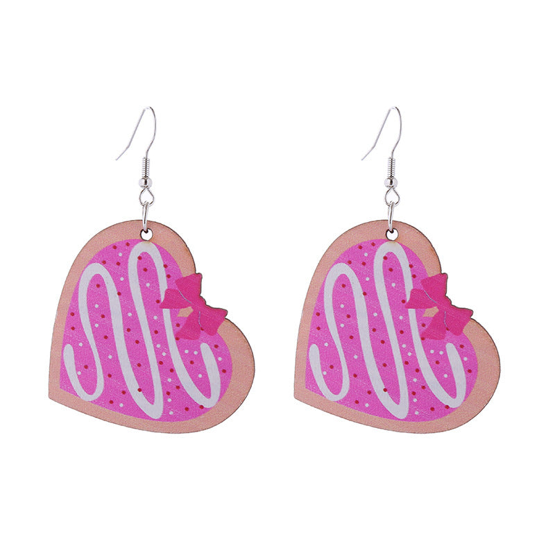 Wholesale Valentine's Day Love LOVE Printed Letters Wooden Earrings ACC-ES-ChouT002