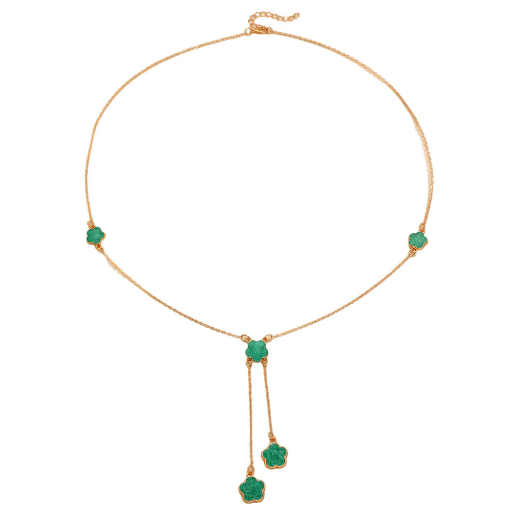 Wholesale lucky five-petal flower tassel pendant Necklace