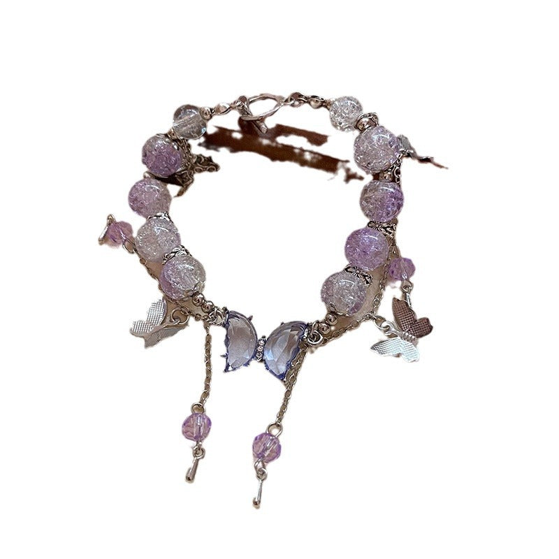Wholesale Purple Butterfly Beaded Tassel Bracelet