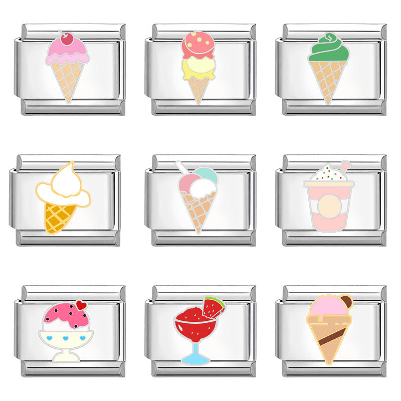 Wholesale Italian Charm Bracelet 9mm DIY Splicing Cute Creative Ice Cream Stainless Steel Composable Bracelet