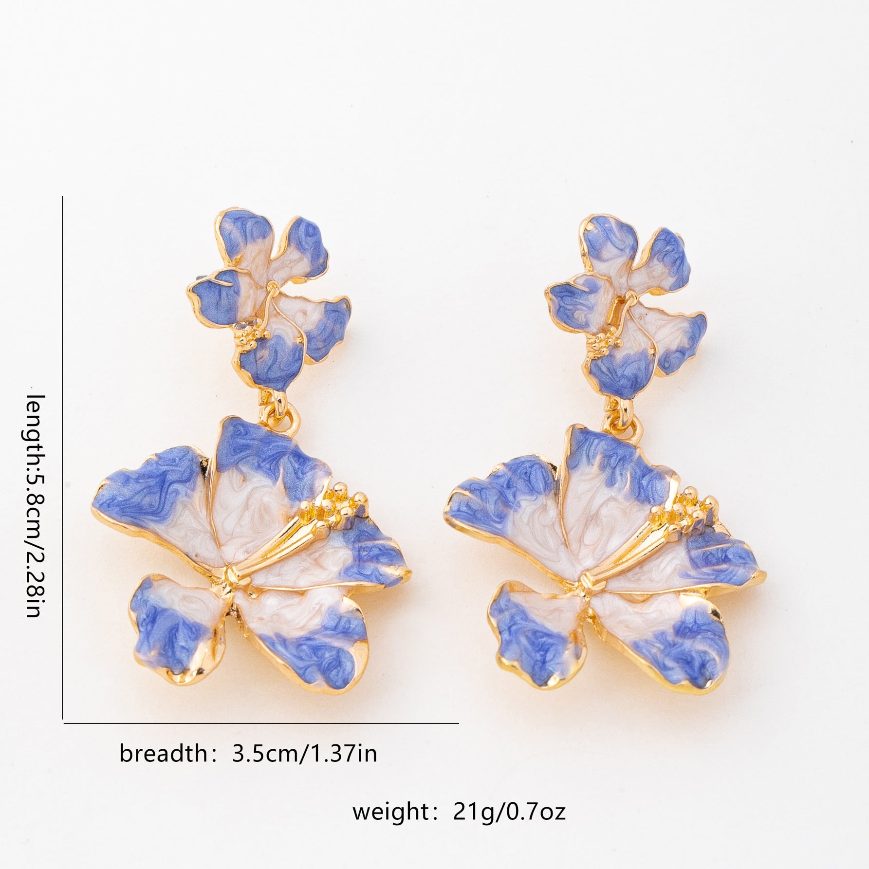 Wholesale Chic Double Layer Hibiscus Flower Earrings For Women Blue And White Gradient Zinc Alloy Vacation Style Boutique Resale Jewelry