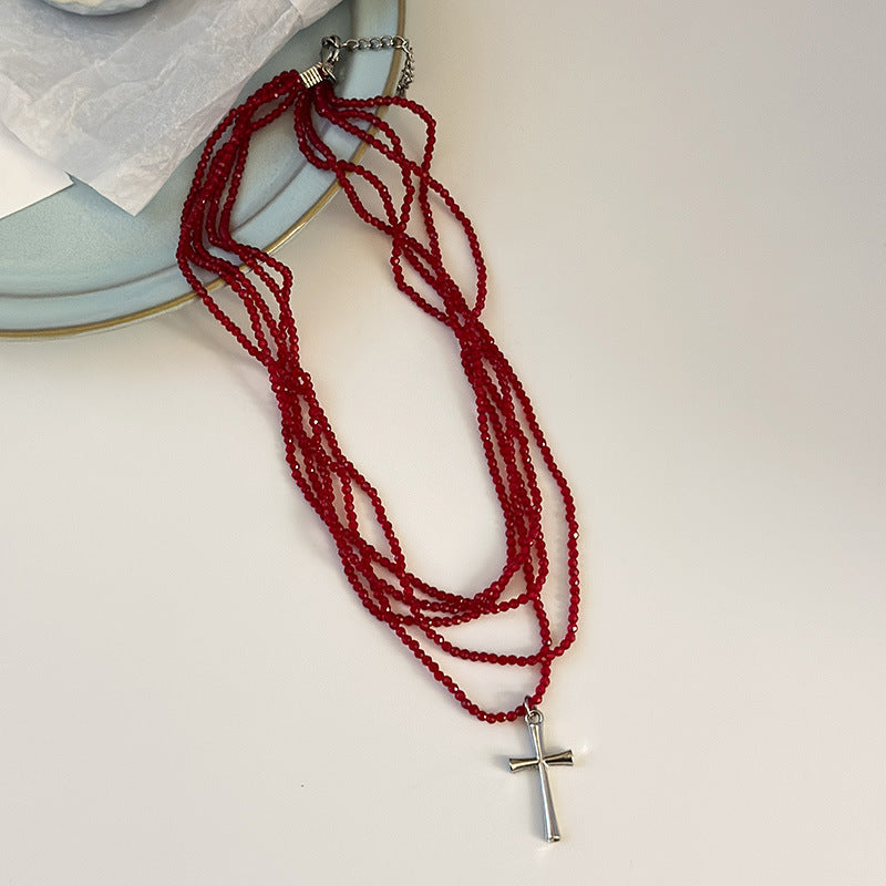 Wholesale Light luxury multi-layer crystal beaded clavicle cross chain