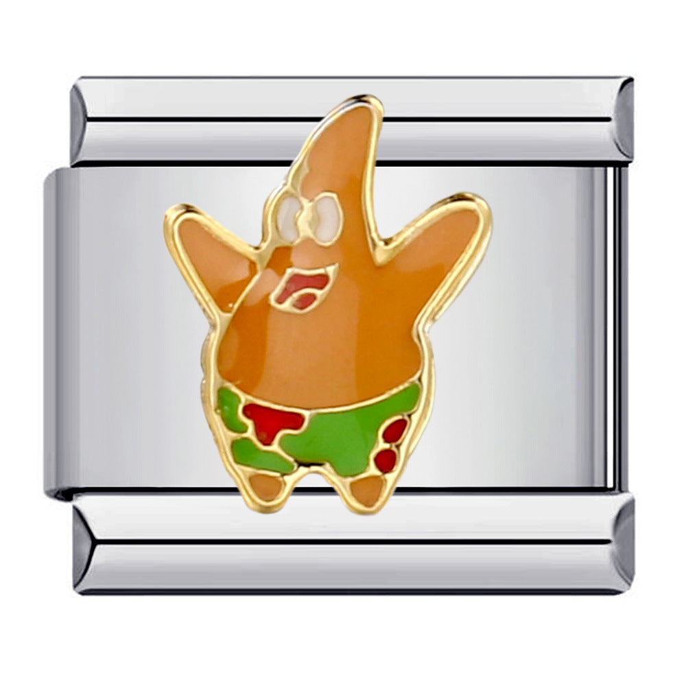 Wholesale Italian Module Bracelet Stainless Steel Welding Gold Plated Oil Drop Cartoon DIY Charms