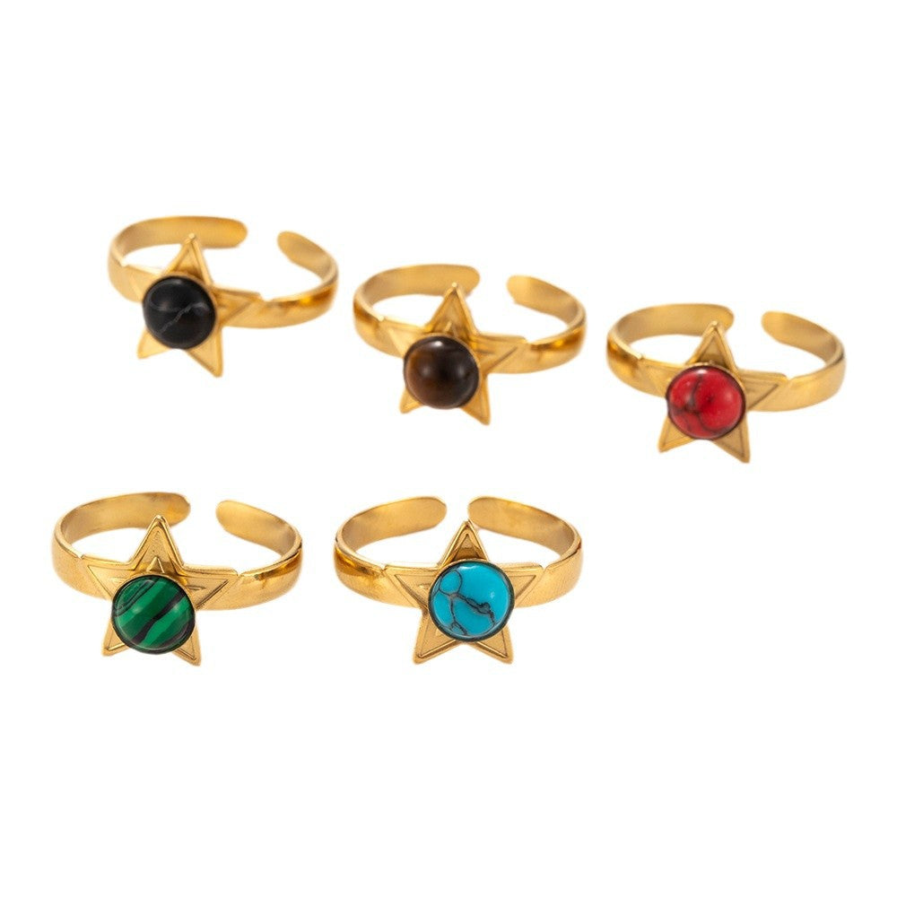 Wholesale Titanium steel   light luxury five-pointed star inlaid  opening adjustable ring