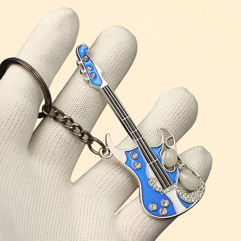 Wholesale Musical Instrument Metal Beads Dot Diamond Guitar Keychains ACC-KC-HongAo010