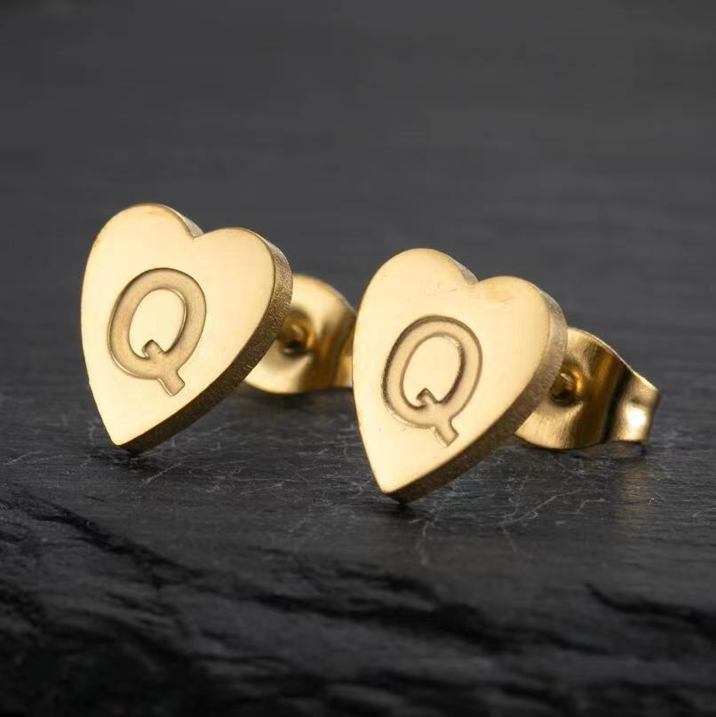 Wholesale Love Earrings English Letters Retro Gold and Silver Earrings Heart Earrings Titanium Steel ACC-ES-FaDiniya001