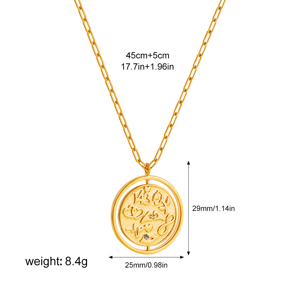 Wholesale  18K gold double-sided flip pendant sun inlaid diamond relief necklace