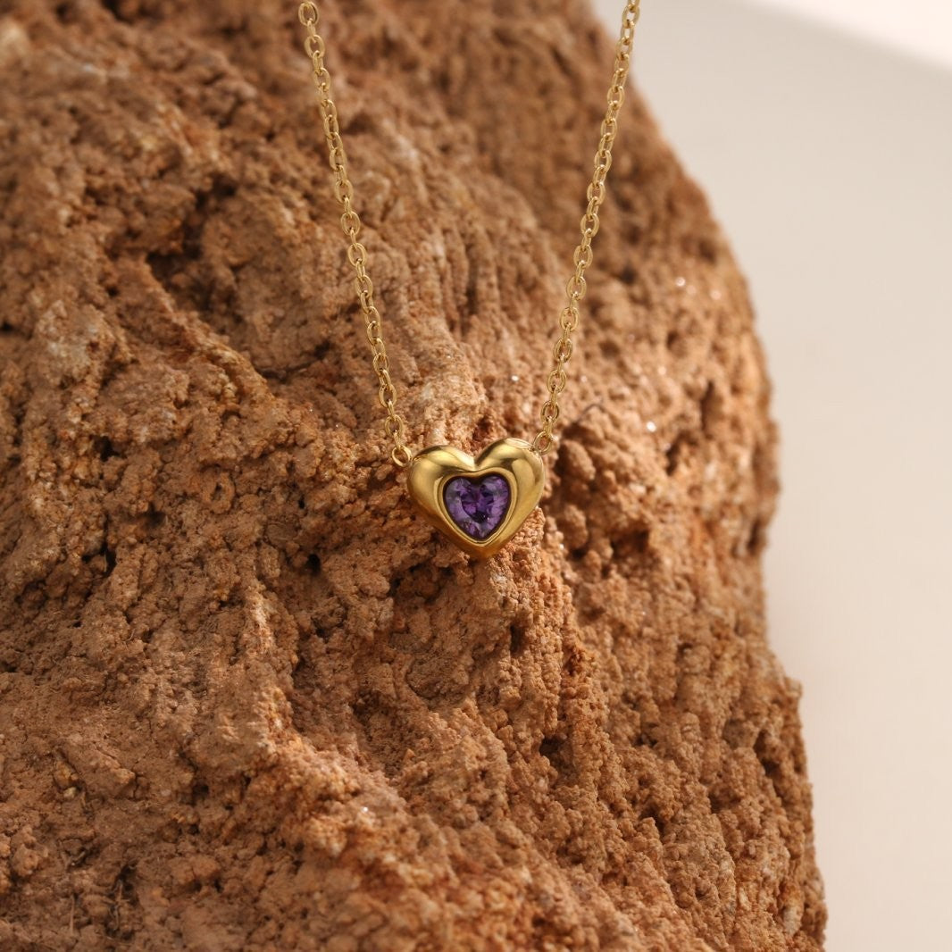 Wholesale Titanium steel heart-shaped zircon necklace