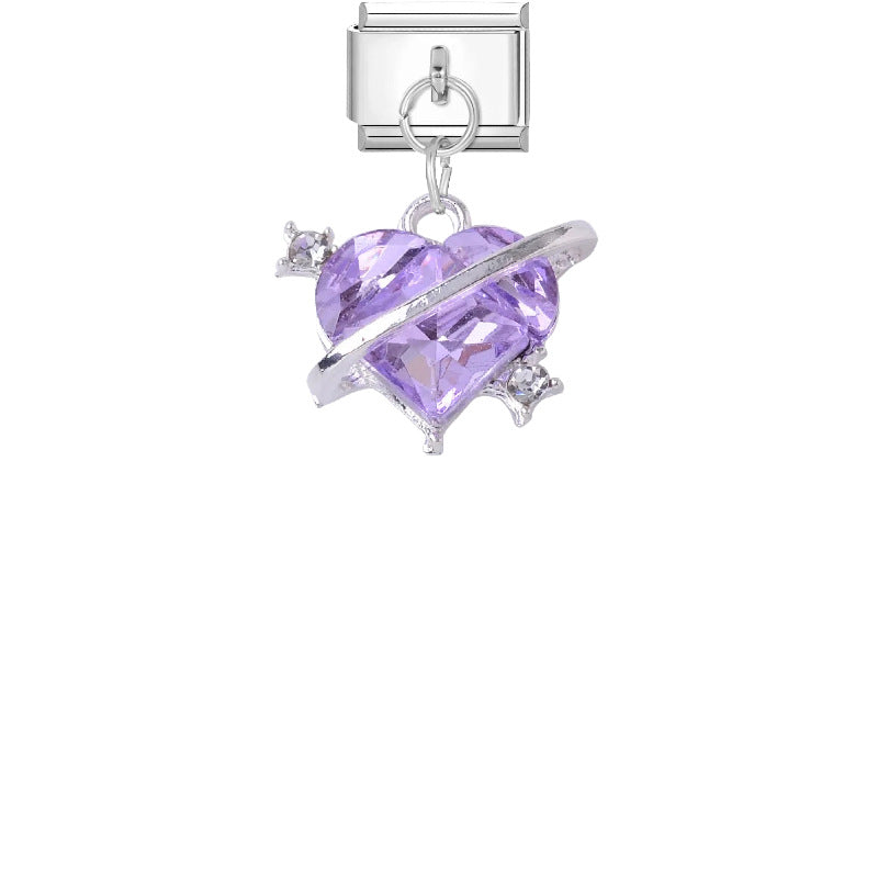 Wholesale Trendy Crystal Butterfly Heart Pendant Titanium Steel DIY Bracelet Charm for Fashion Accessory Gift