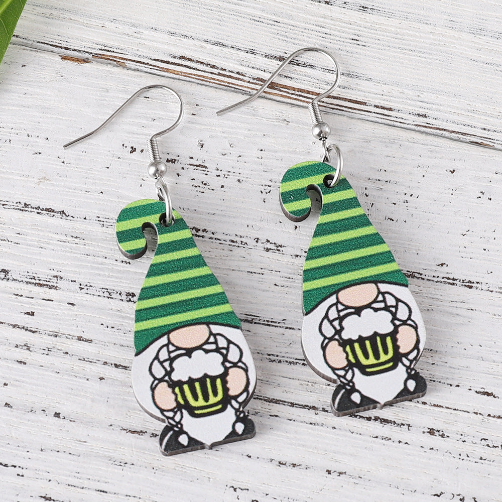 Wholesale St Patrick's Day Clover coffee cup ice cream wooden double-sided earrings