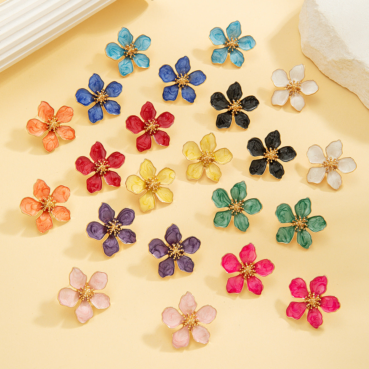 Wholesale Alloy Oil-Dropping Three-Dimensional Flower Earrings