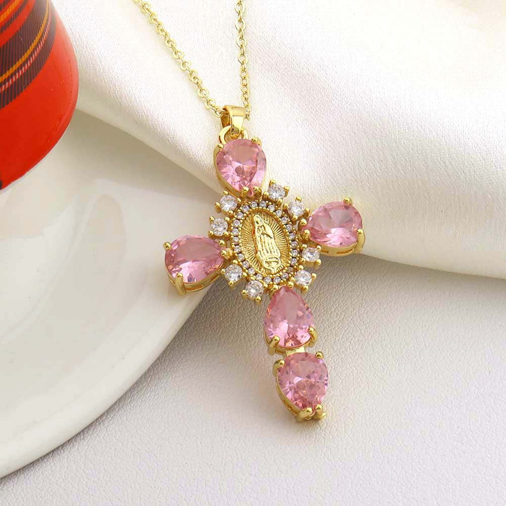 Wholesale Copper Cross Pendant Necklace Fashion Adjustable Choker Boutique Resale Jewelry Accessory