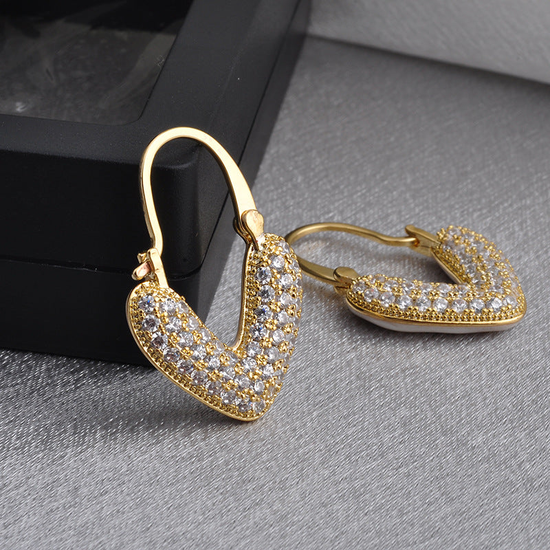 Wholesale light luxury heart-shaped full diamond earrings