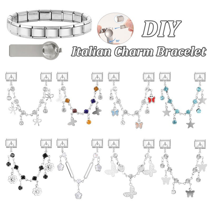 Wholesale Fresh and Simple DIY Modular Charm Bracelet Stainless Steel Butterfly Star Pendant Jewelry Set for Crafting