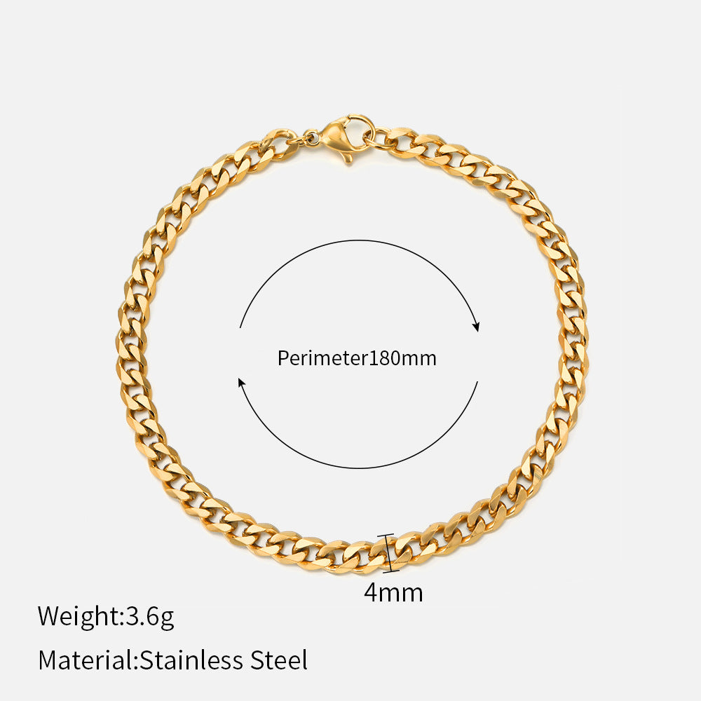 Wholesale  Stainless Steel Bracelets Real Gold Electroplating Smooth  Cuban Chain