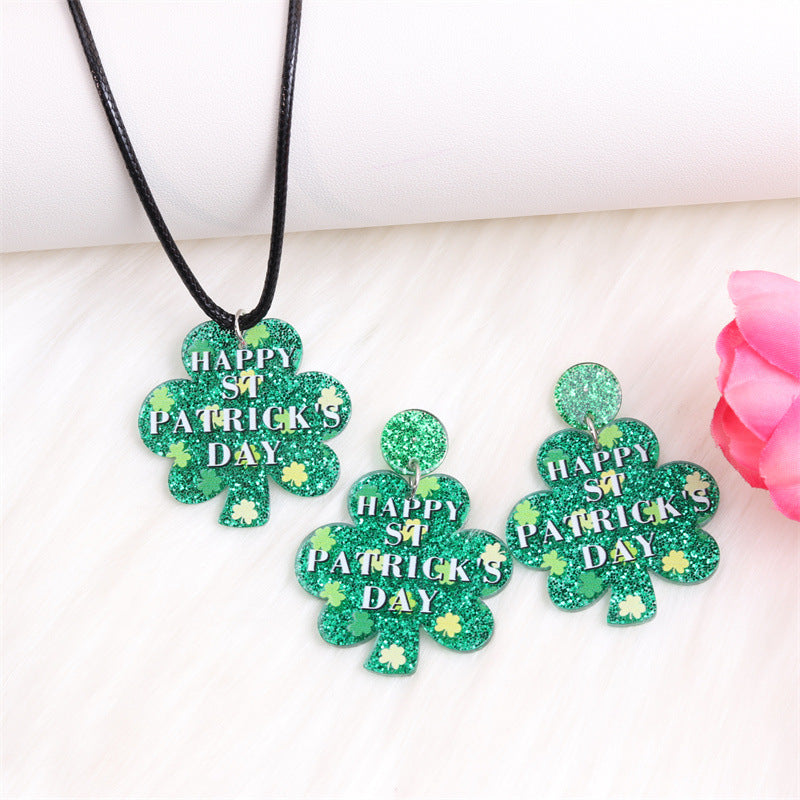 Wholesale St. Patrick's Day Flower Earrings Jewelry Set Acrylic Earrings
