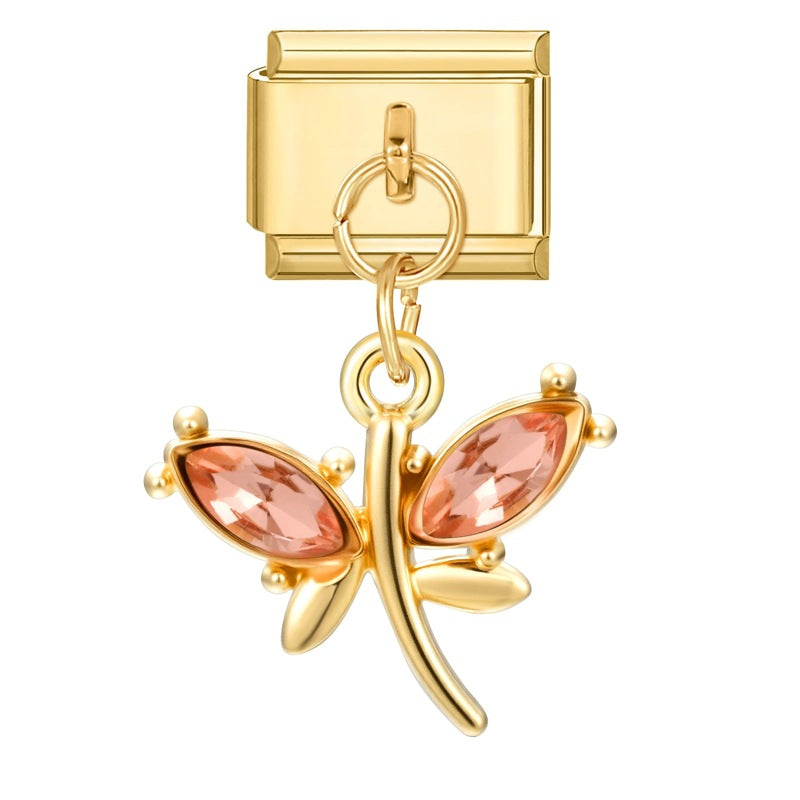 Wholesale Italian Charm Bracelet 9mm DIY Splicing Gold Butterfly Pendant Stainless Steel Composable Bracelet