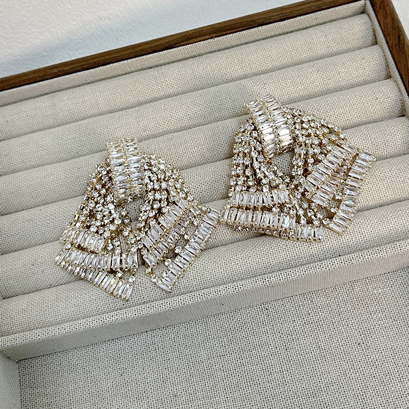 Wholesale  light luxury flash diamond zircon skirt tassel earrings