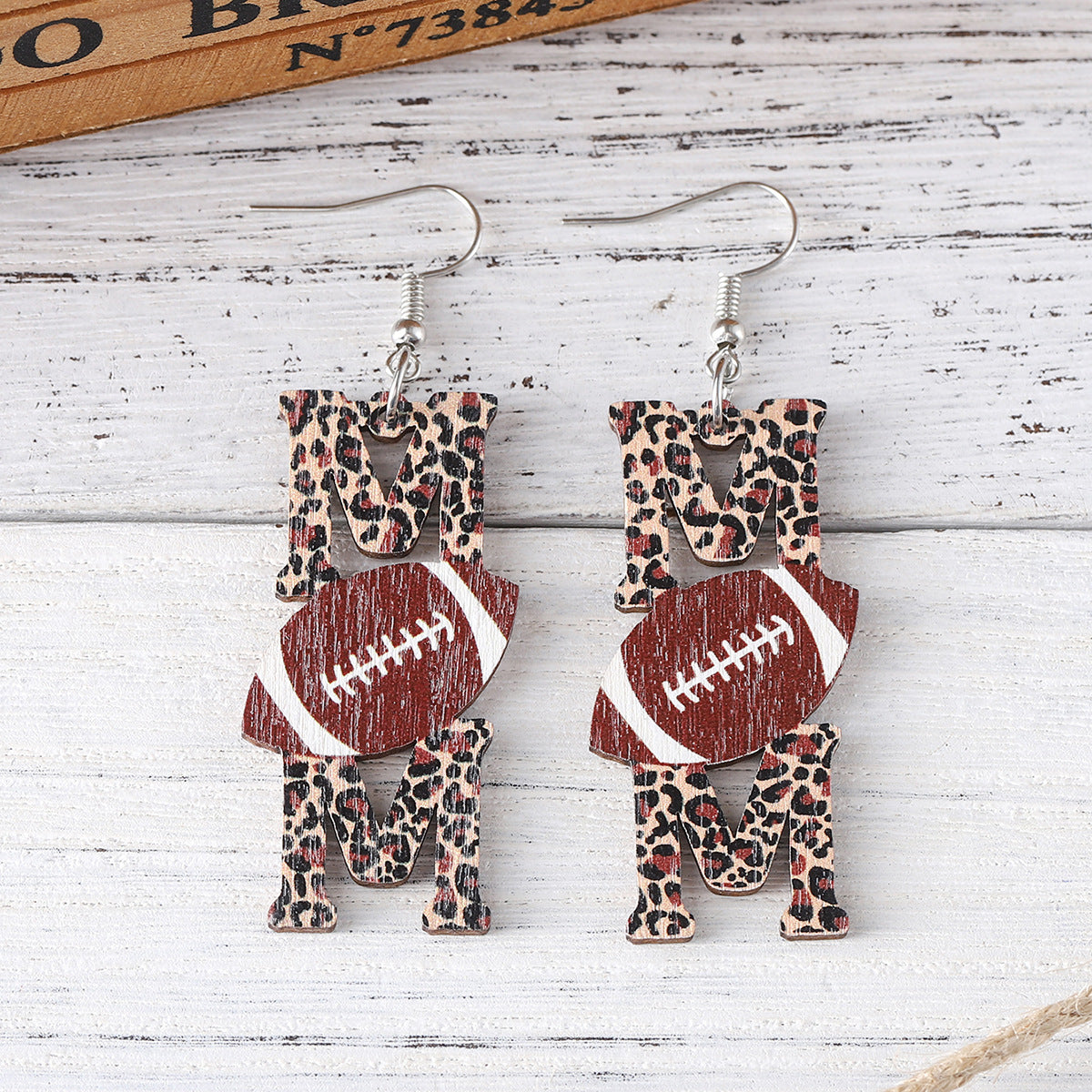 Wholesale Rugby MOM leopard print drop earrings